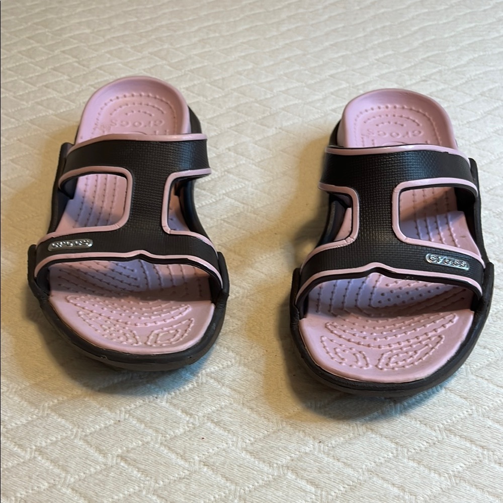 CROCS  dual tone Slide Sandals, brown/pink, w 6 - Picture 4 of 7